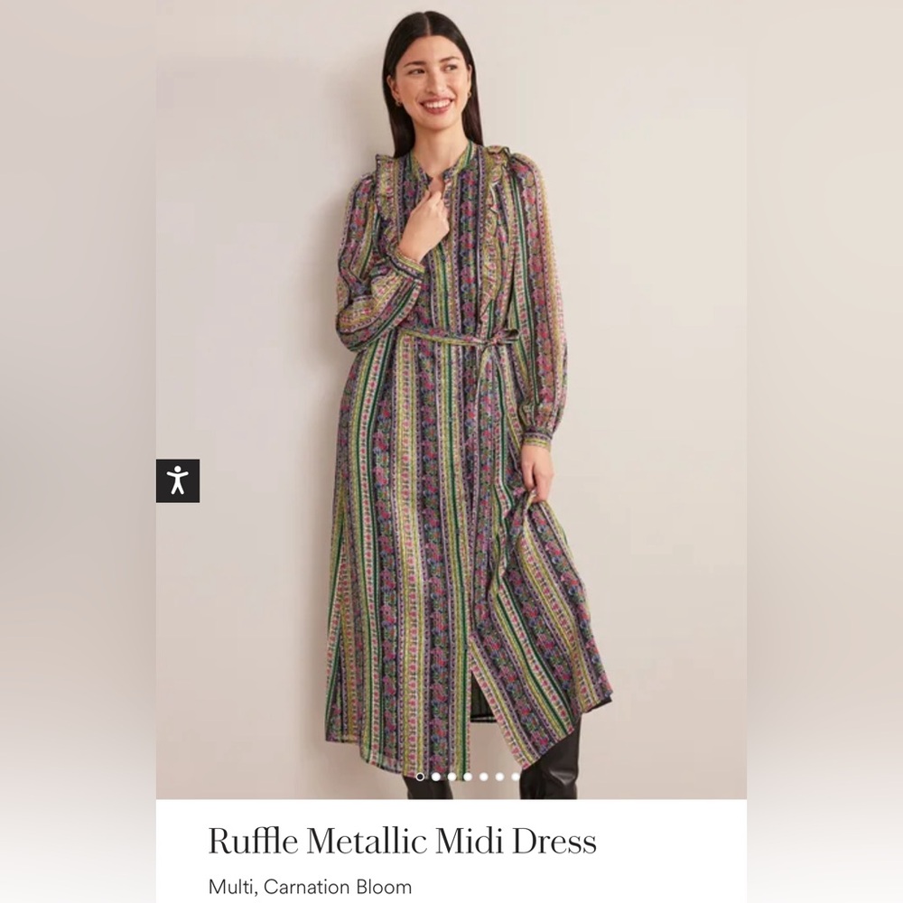 Boden Ruffle Metallic Midi Dress